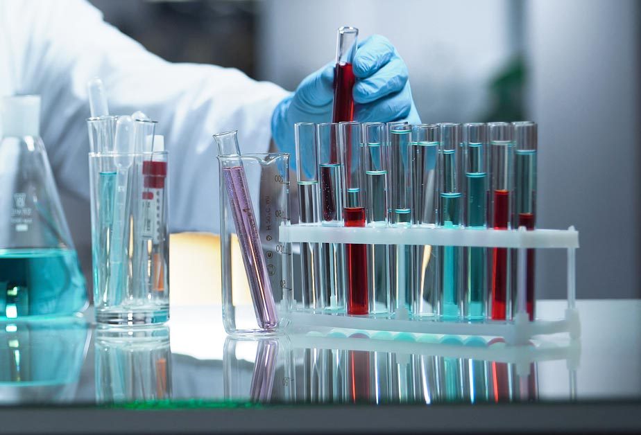 Row of vials in a medical setting