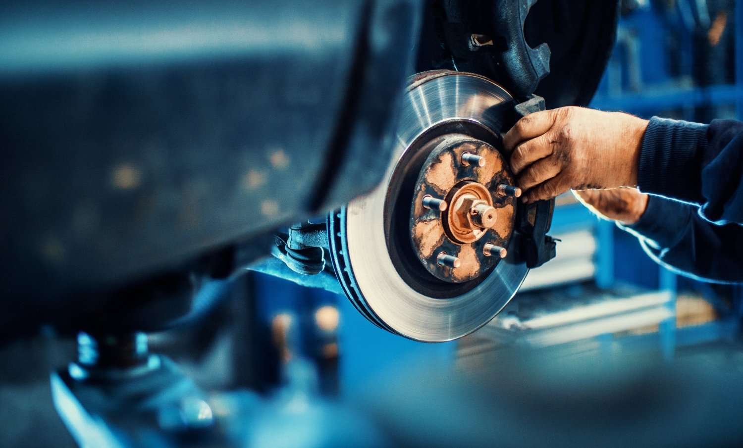 Close-up of a car's wheel being repaired