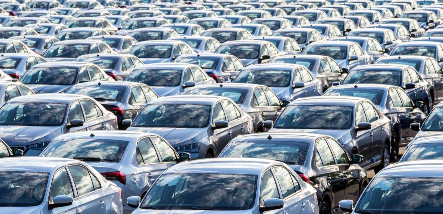 Rows of cars in a parking lot