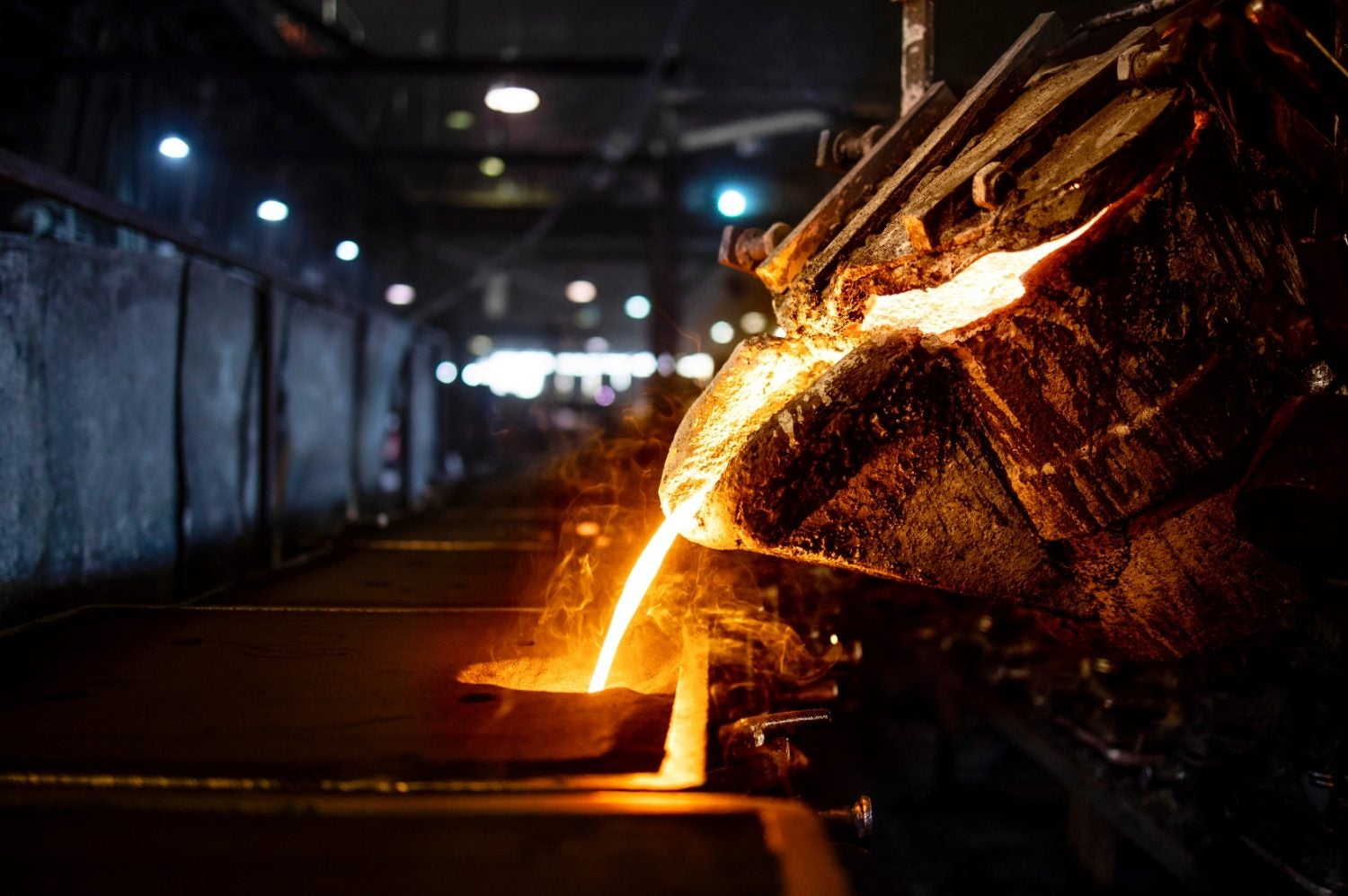 Metal being poured during the smelting process