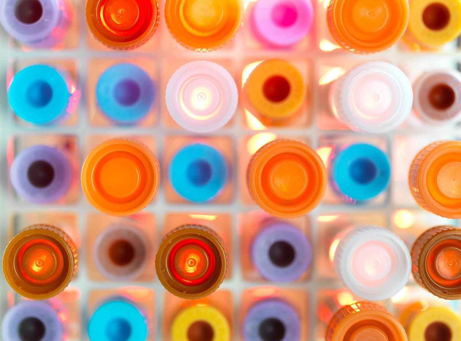 Abstract overhead image of chemical vials