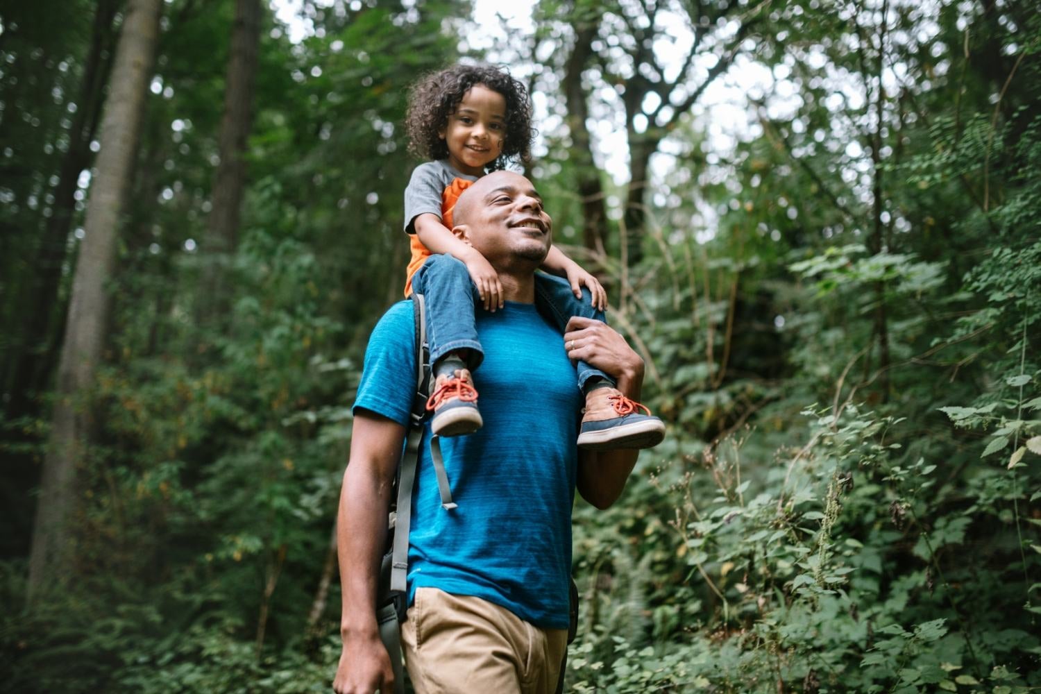 Father and son hiking