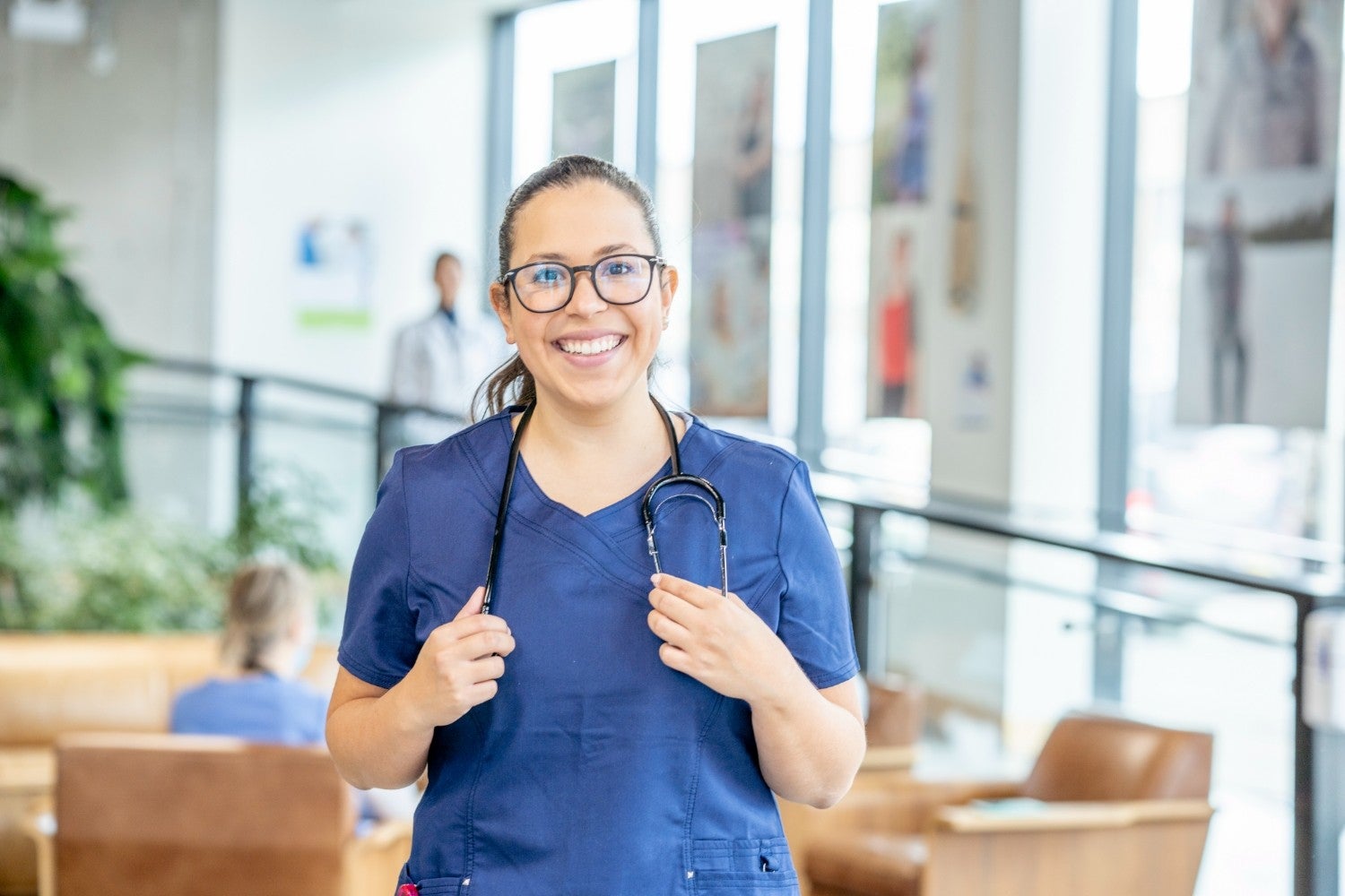 Smiling doctor in medical setting