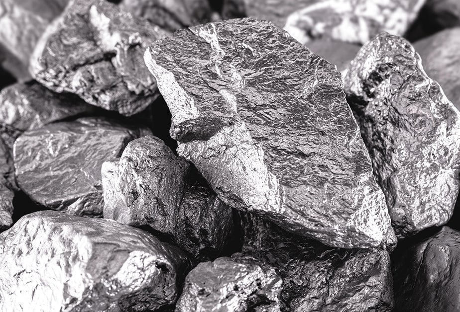 Close-up shot of a silver-colored mineral