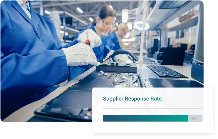 A graphic showing supplier response rates rising while using Assent.