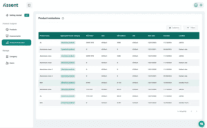 A screenshot of Assent's CBAM solution for supply chain embedded emissions reporting. 