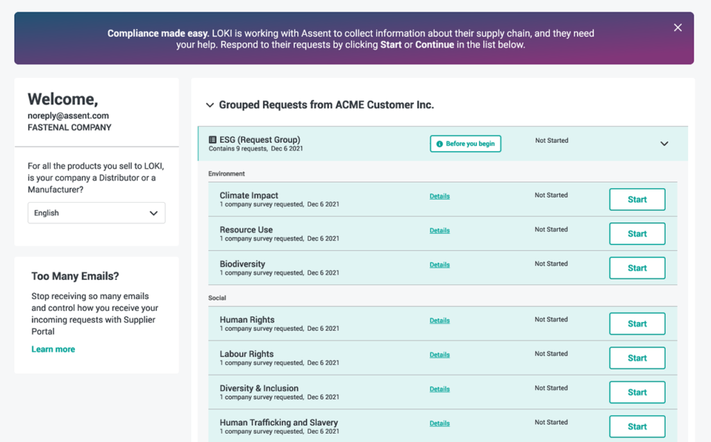 An example screenshot of the Assent dashboard