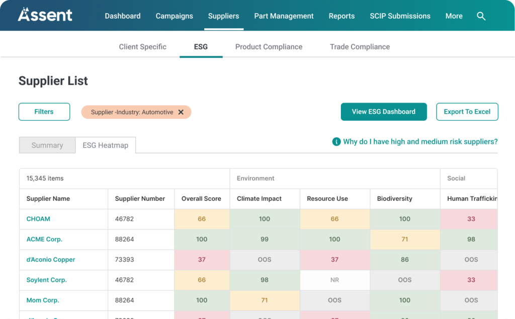 A screenshot of the Assent Sustainability Platform's reporting capabilities.