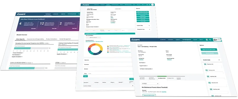 A variety of Assent dashboards.