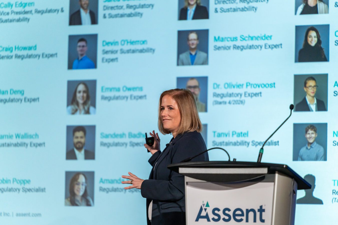 Assent expert Cally Edgren introducing the team of regulatory experts.